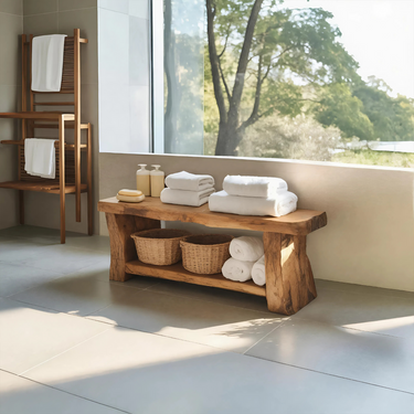 Modern Spa Shower Bench With Storage Shelf For Bathroom