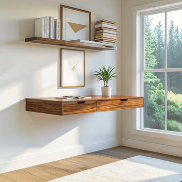 Modern Minimal Floating Desk With Drawers For Home Office