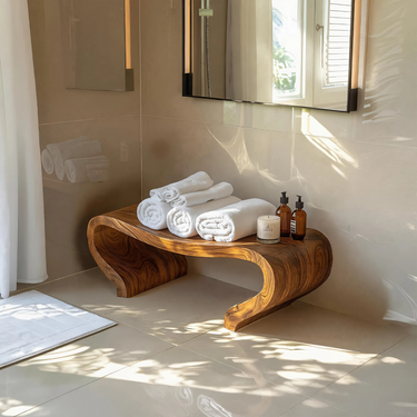 Modern Organic Curved Shower Bench Sculptural For Bathroom
