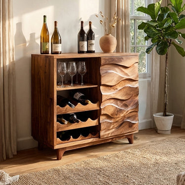 Modern Wine Cabinet Natural Wood For Dining Room